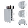 Tuhome Bar Cart, Two External Shelves, Four Casters, Six Built-in Wine Rack, Single Door Cabinet, White BLB6540